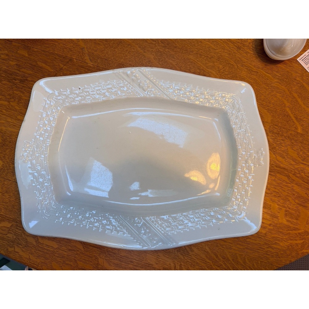 Vintage Alfred Meakin White Ironstone 18" Platter Basketweave Vines